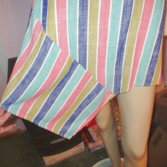 Cynthia Linen Blend Tunic Top Size L Rainbow Stripe Asymmetrical Lagenlook Artsy - Picture 3 of 10